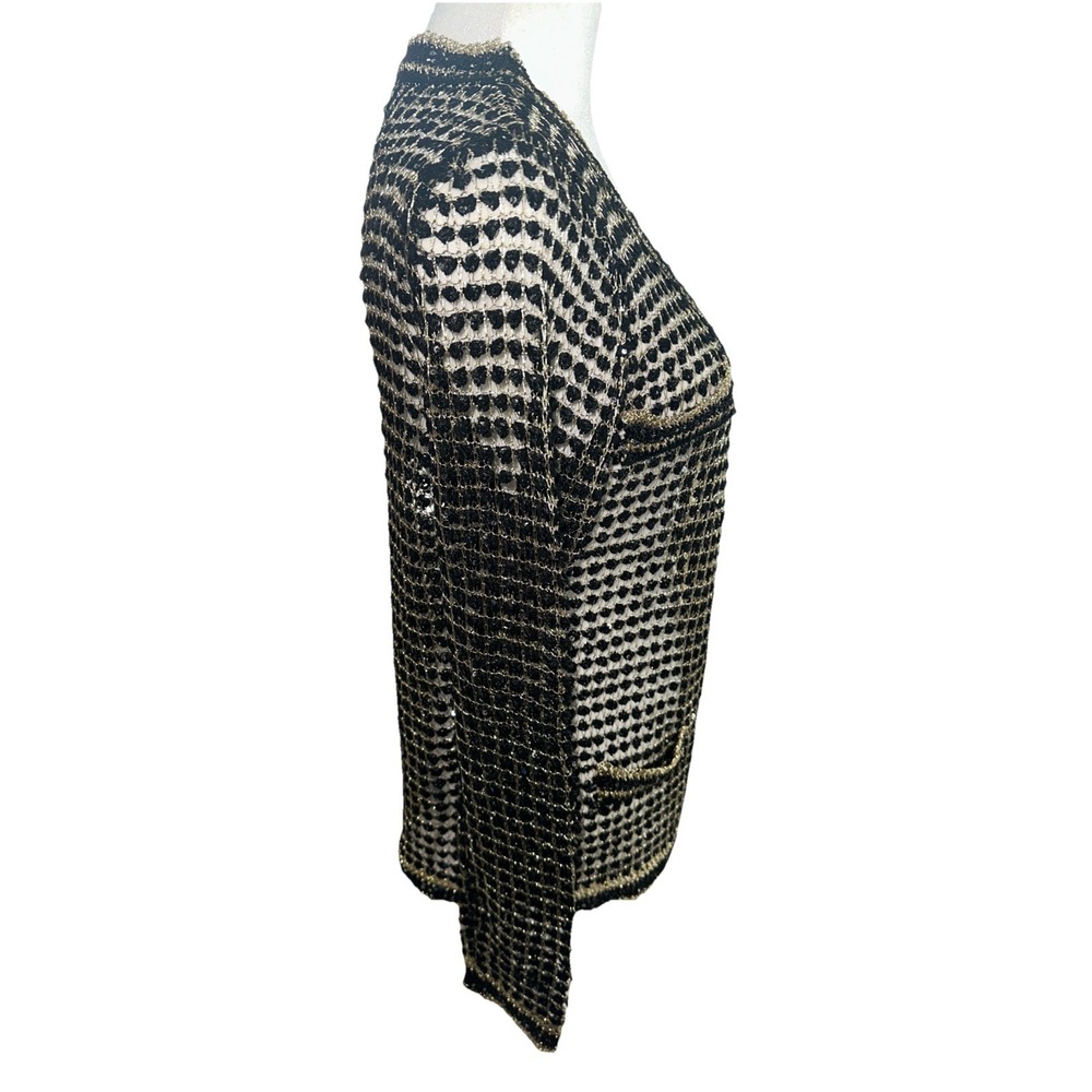 Rush By Rosanna Black Gold Metallic Cardigan SIZE Medium - Picture 2 of 10